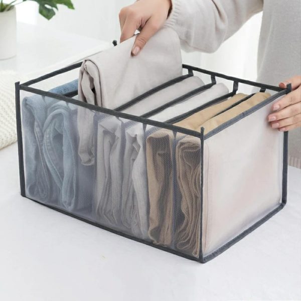 7-Grid Foldable Clothes Organizer Box | Washable Mesh Wardrobe Divider for Jeans, T-Shirts & More 7-Grid Foldable Clothes Organizer Box | Washable Mesh Wardrobe Divider for Jeans, T-Shirts & More