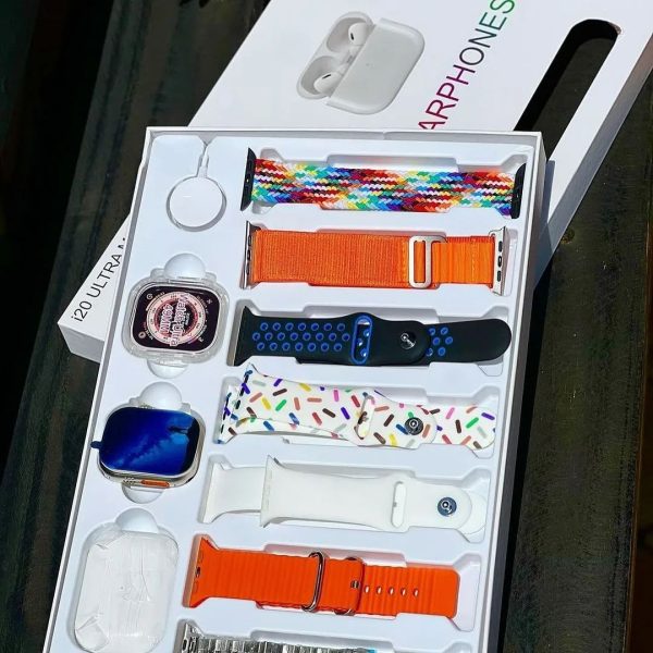 I20 Ultra Max Smart Watch 10-in-1 Box with 7 Straps & AirPods 2 I20 Ultra Max Smart Watch 10-in-1 Box with 7 Straps & AirPods 2