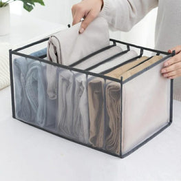 7-Grid Foldable Clothes Organizer Box | Washable Mesh Wardrobe Divider for Jeans, T-Shirts &amp; More