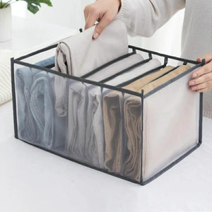 7-Grid Foldable Clothes Organizer Box | Washable Mesh Wardrobe Divider for Jeans, T-Shirts &amp; More