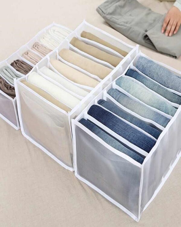 7-Grid Foldable Clothes Organizer Box | Washable Mesh Wardrobe Divider for Jeans, T-Shirts &amp; More