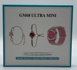 Wedding Gift GM68 Ultra Mini Smartwatch + Quartz Bracelet Watch Combo