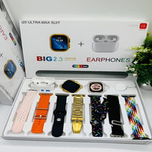 I20 Ultra Max Smart Watch 10-in-1 Box with 7 Straps & AirPods 2