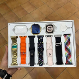 I20 Ultra Max Smart Watch 10-in-1 Box with 7 Straps & AirPods 2