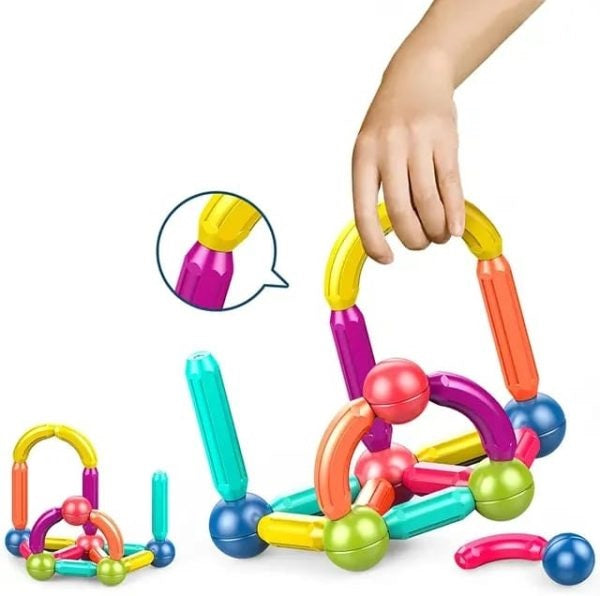 Magnetic Rods Building Toy – Montessori STEM Blocks for Kids | DIY Magnetic Sticks &amp; Balls | Educational Construction Set