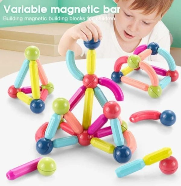 Magnetic Rods Building Toy – Montessori STEM Blocks for Kids | DIY Magnetic Sticks &amp; Balls | Educational Construction Set