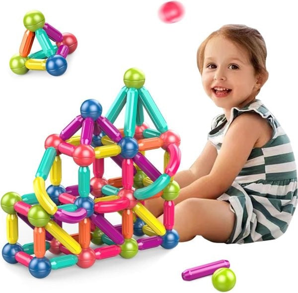Magnetic Rods Building Toy – Montessori STEM Blocks for Kids | DIY Magnetic Sticks &amp; Balls | Educational Construction Set
